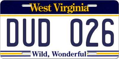 WV license plate DUD026