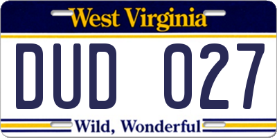 WV license plate DUD027