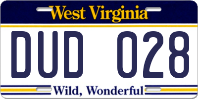 WV license plate DUD028