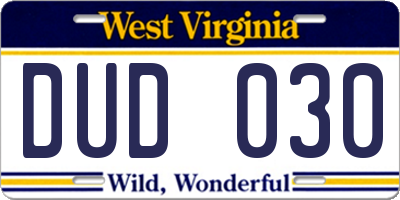WV license plate DUD030