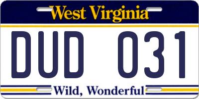 WV license plate DUD031