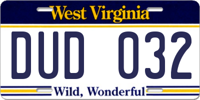 WV license plate DUD032