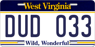 WV license plate DUD033