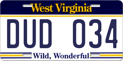 WV license plate DUD034