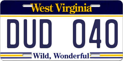 WV license plate DUD040