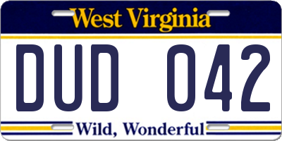 WV license plate DUD042