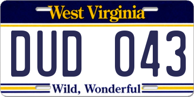 WV license plate DUD043