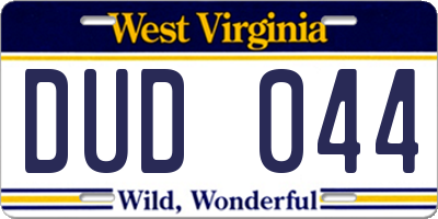 WV license plate DUD044