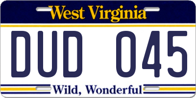 WV license plate DUD045