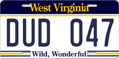 WV license plate DUD047