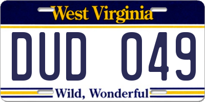 WV license plate DUD049