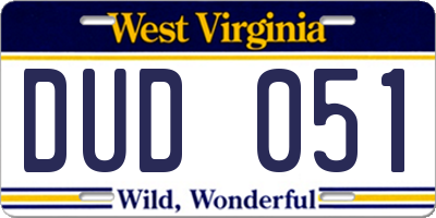 WV license plate DUD051