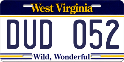 WV license plate DUD052