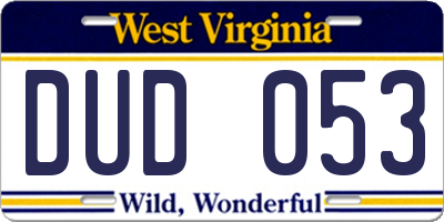 WV license plate DUD053