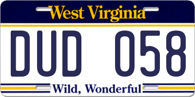 WV license plate DUD058