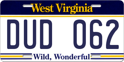 WV license plate DUD062