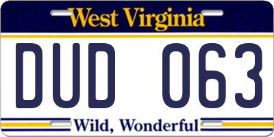 WV license plate DUD063