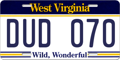 WV license plate DUD070