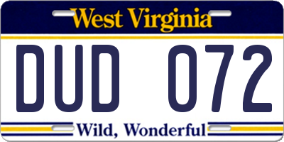 WV license plate DUD072