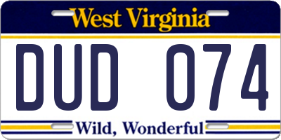 WV license plate DUD074