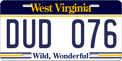 WV license plate DUD076