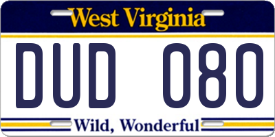 WV license plate DUD080