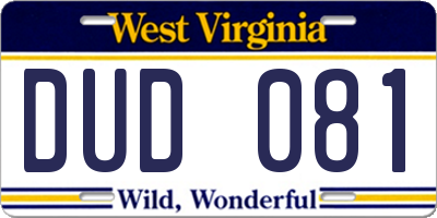 WV license plate DUD081
