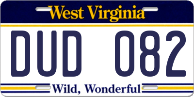 WV license plate DUD082