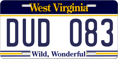 WV license plate DUD083