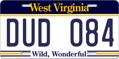 WV license plate DUD084