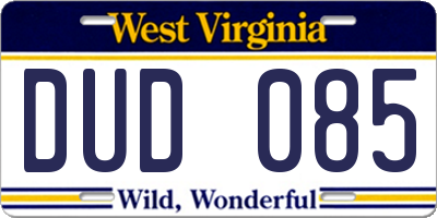 WV license plate DUD085