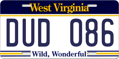 WV license plate DUD086