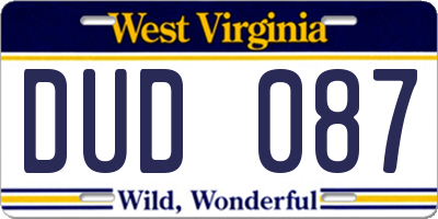 WV license plate DUD087