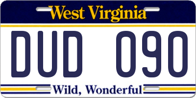 WV license plate DUD090