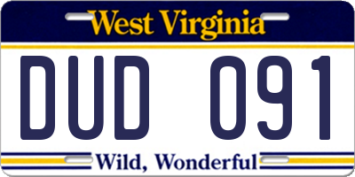 WV license plate DUD091