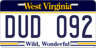 WV license plate DUD092