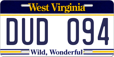 WV license plate DUD094