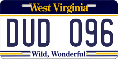 WV license plate DUD096