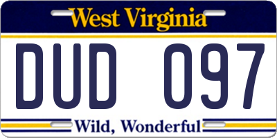 WV license plate DUD097