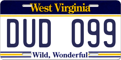 WV license plate DUD099