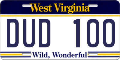 WV license plate DUD100