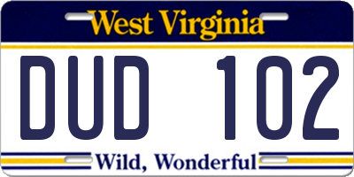 WV license plate DUD102