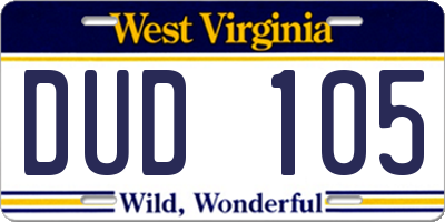 WV license plate DUD105