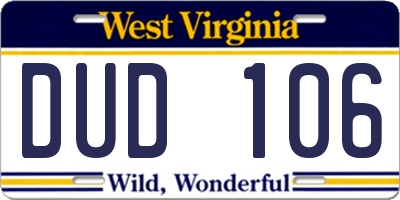 WV license plate DUD106