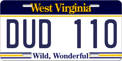 WV license plate DUD110