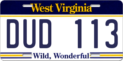 WV license plate DUD113