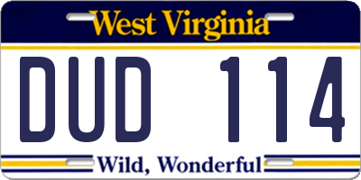 WV license plate DUD114