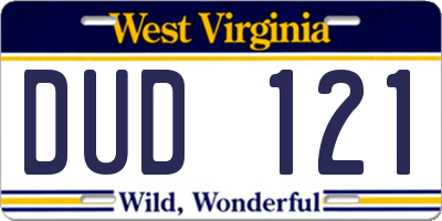 WV license plate DUD121
