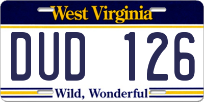 WV license plate DUD126