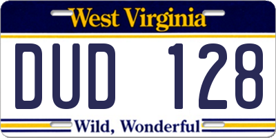 WV license plate DUD128